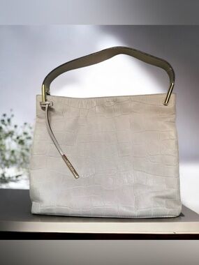 Kate Spade Kelly Anne Croc Embossed Leather Shoulder Bag Soft Taupe Blush